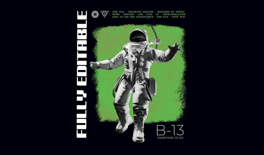 Bearbeitbares Astronauten-Grafikdesign T-Shirt-Designvorlage