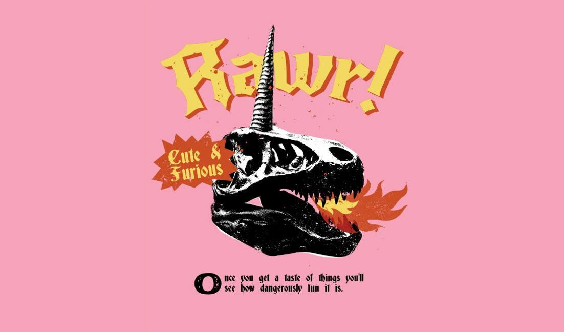 Plantilla de diseño para camiseta Diseño de calavera de dinosaurio divertido con tipografía atrevida.