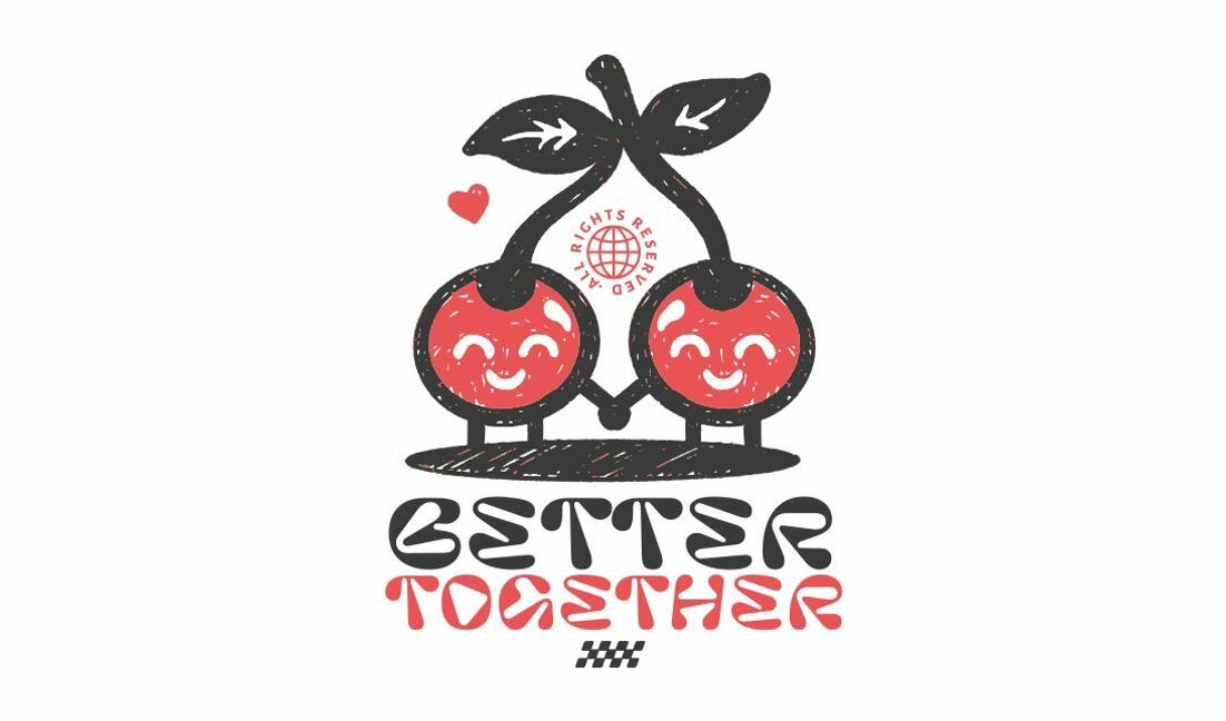 Modelo de design para camiseta Ilustração fofa de cereja com slogan "melhor juntos"