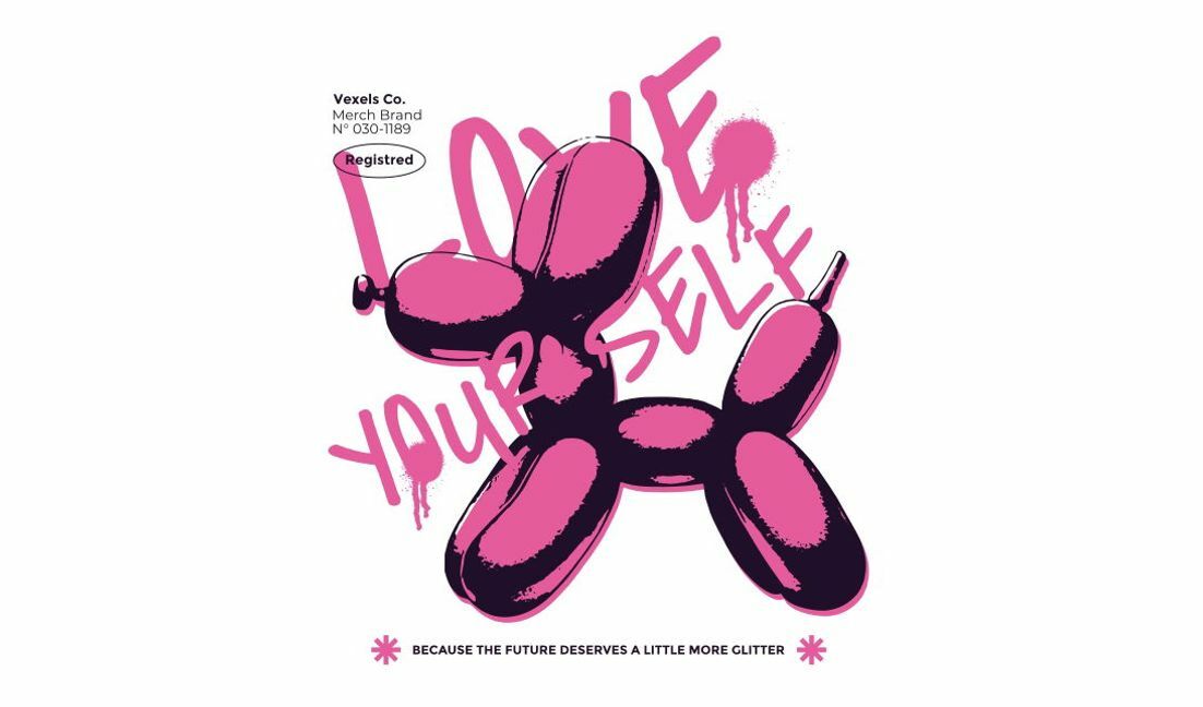 Playful balloon dog love yourself design t-shirt design template