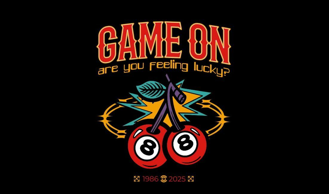 Modelo de design para camiseta Design de jogo vintage lúdico com cerejas da sorte