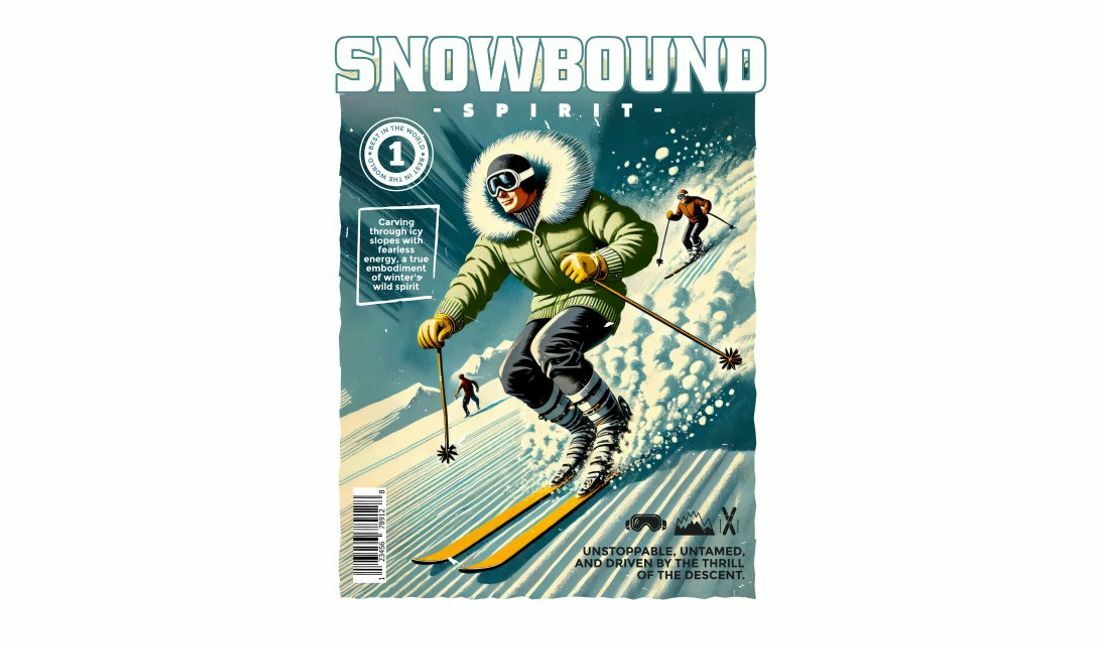 Dynamic skiing magazine cover design t-shirt design template