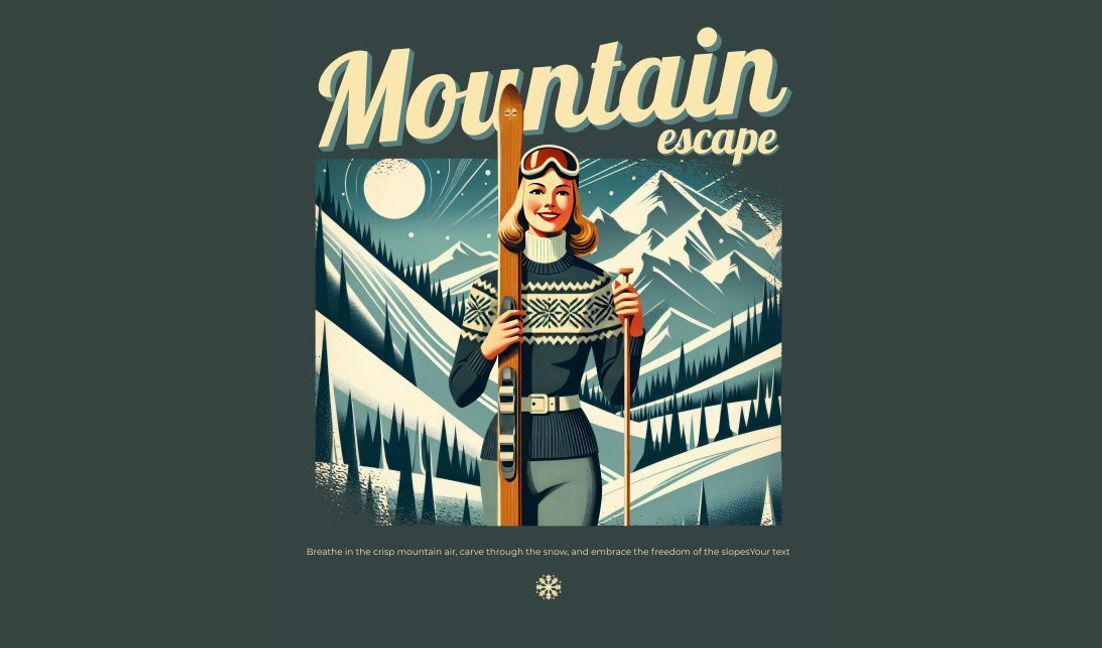 Modelo de design para camiseta Design de pôster vintage para esquiar em uma montanha