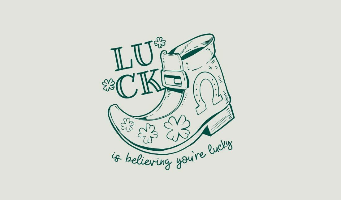 Whimsical luck boot design with inspirational quote t-shirt design template