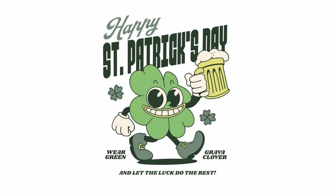 Verspieltes St. Patrick&#39;s Day Design mit Kleeblatt und Bier T-Shirt-Designvorlage