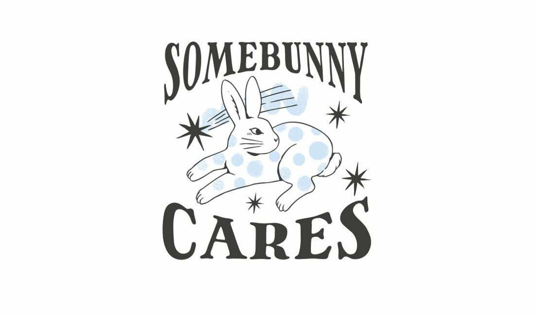 Playful bunny illustration with caring message t-shirt design template