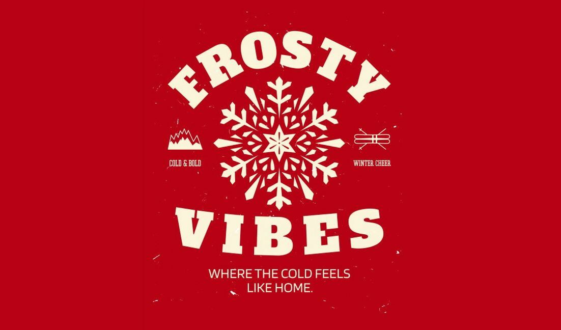 Plantilla de diseño para camiseta Diseño divertido de vibraciones invernales con copos de nieve y citas.