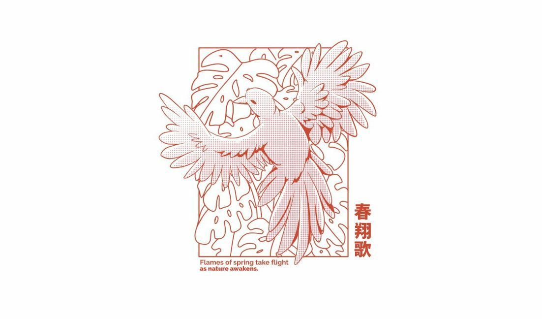 Plantilla de diseño para camiseta Elegante ilustración de pájaro inspirada en la primavera