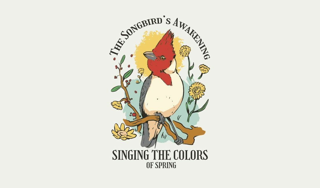 Charming songbird illustration with spring theme t-shirt design template