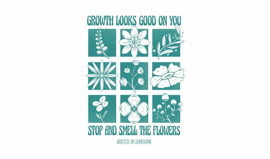 Plantilla de diseño para camiseta Diseño de cita inspiradora sobre el crecimiento floral