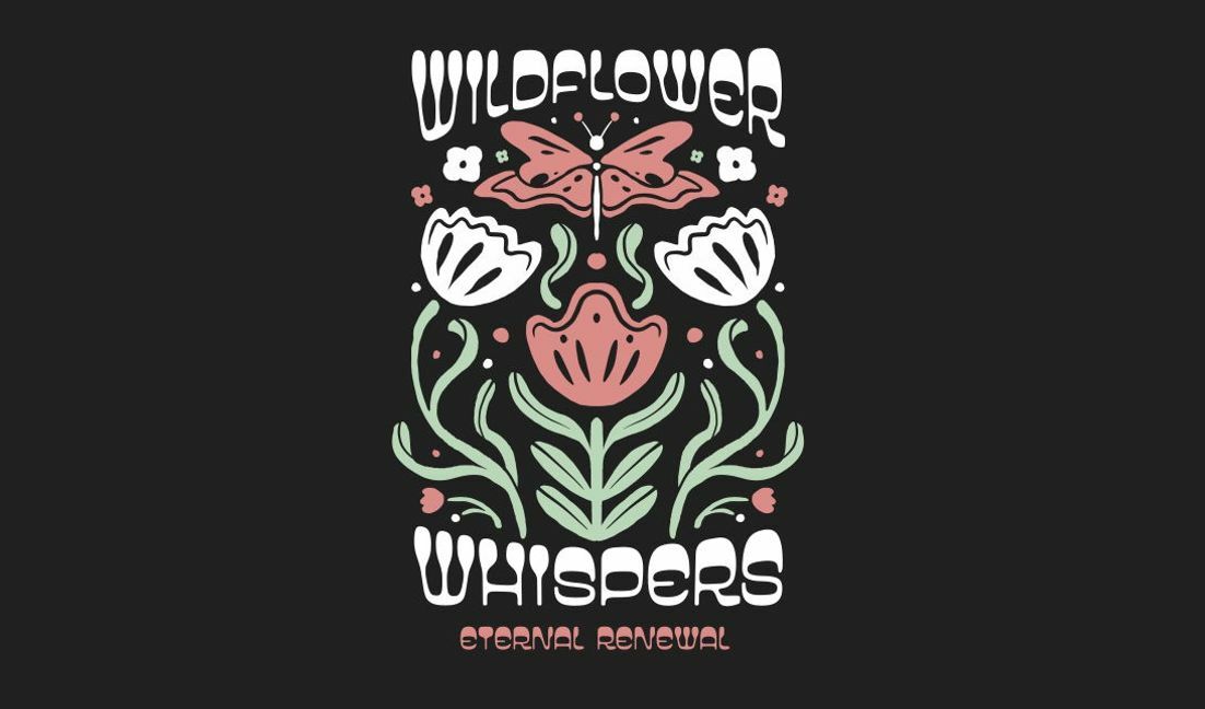 Wunderliches Wildblumen- und Schmetterlingsdesign T-Shirt-Designvorlage