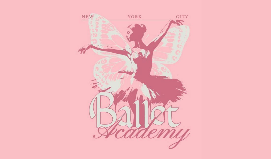 Elegant ballet academy design with butterfly motif t-shirt design template