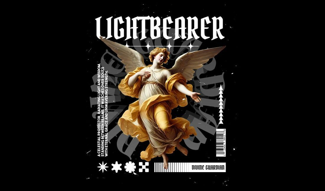 Elegant angelic figure design with lightbearer theme t-shirt design template