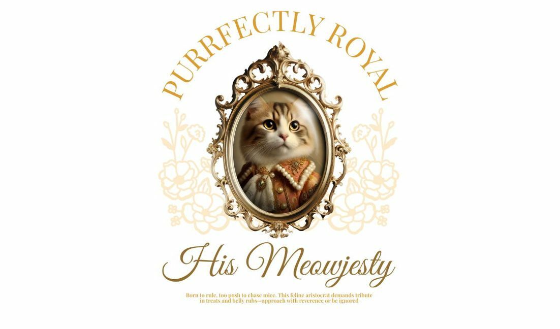 Purrfectly royal cat portrait design t-shirt design template