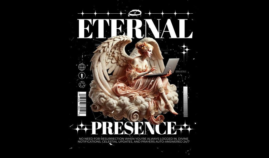 Plantilla de diseño para camiseta Obra de arte de presencia digital angelical