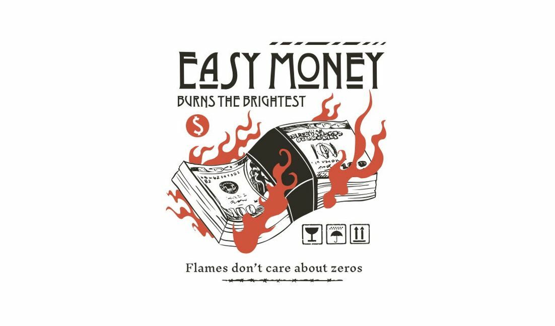 Plantilla de diseño para camiseta Diseño de dinero llamativo con elementos ardientes.