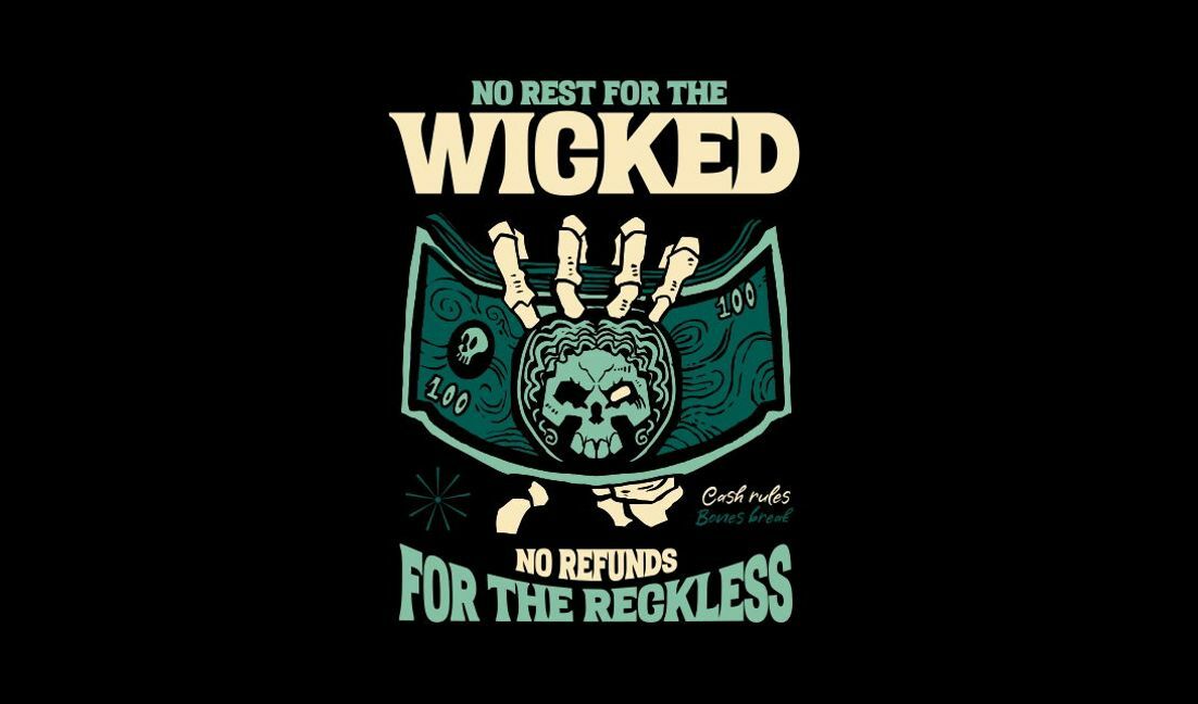 Modelo de design para camiseta Design gráfico das regras do dinheiro perverso