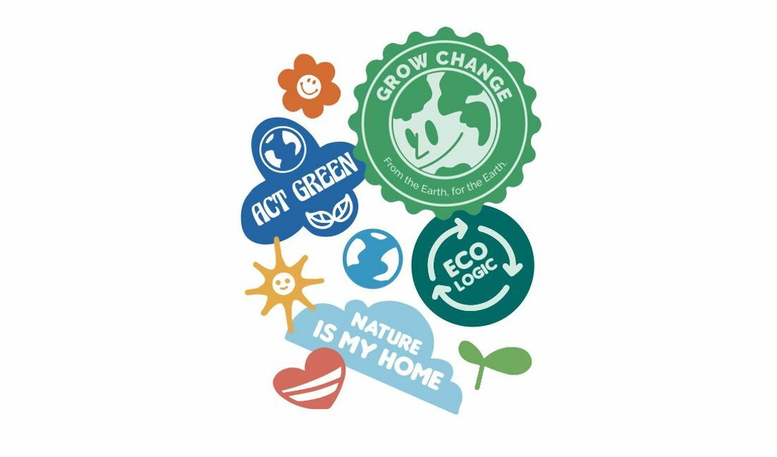 Modelo de design para camiseta Design de adesivo ecológico e divertido