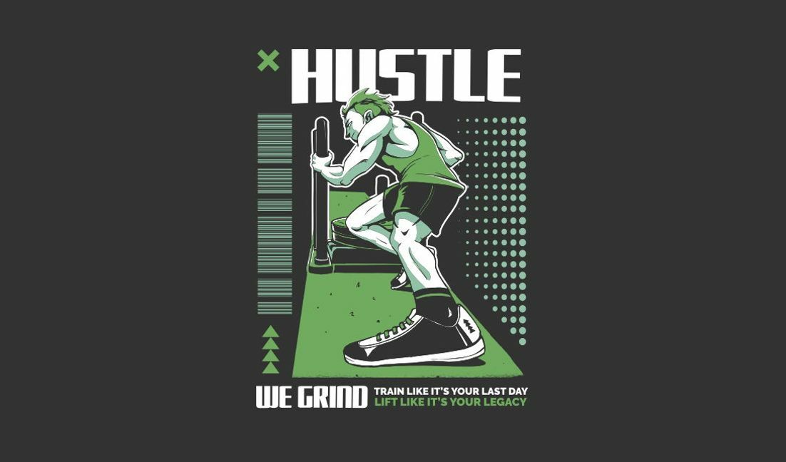 Dynamisches Hustle-Workout-Design T-Shirt-Designvorlage