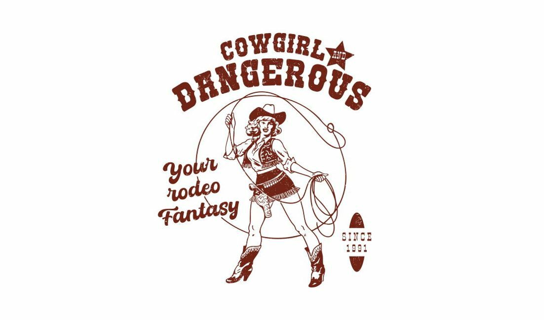 Cowgirl und gefährliches Rodeo-Fantasy-Design T-Shirt-Designvorlage