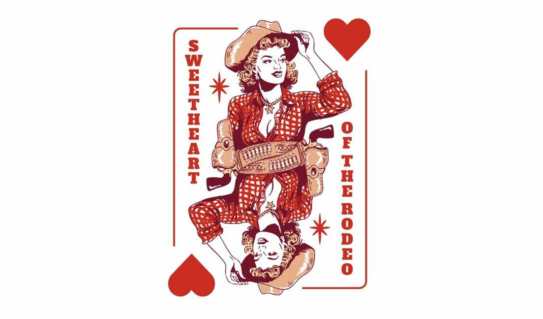 Modelo de design para camiseta Design vintage de carta de baralho rodeo sweetheart