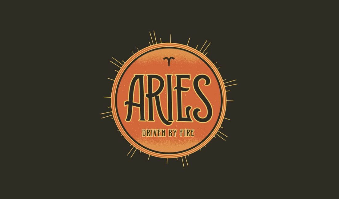 Plantilla de diseño para camiseta Diseño astrológico de Aries con elementos ardientes.