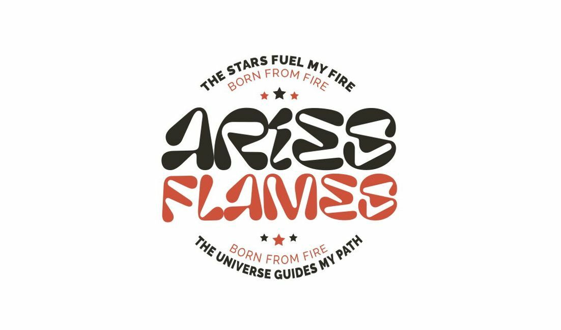 Modelo de design para camiseta Design astrológico de chamas de Áries com citações motivacionais