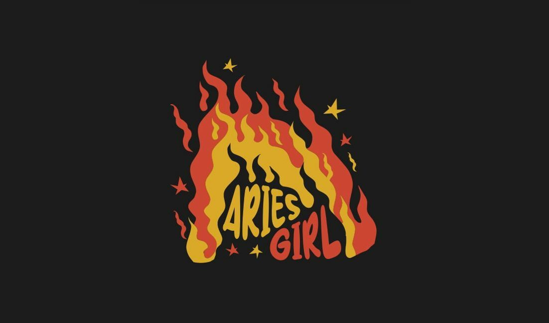 Bold aries girl design with fiery elements t-shirt design template