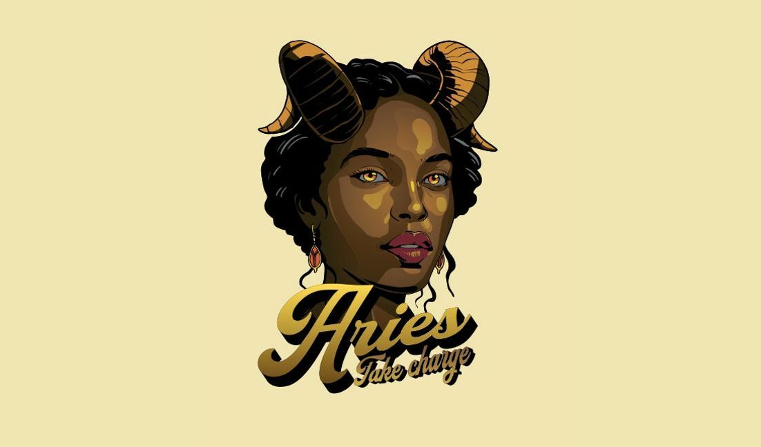Plantilla de diseño para camiseta Ilustración audaz del zodíaco de Aries con un mensaje empoderador