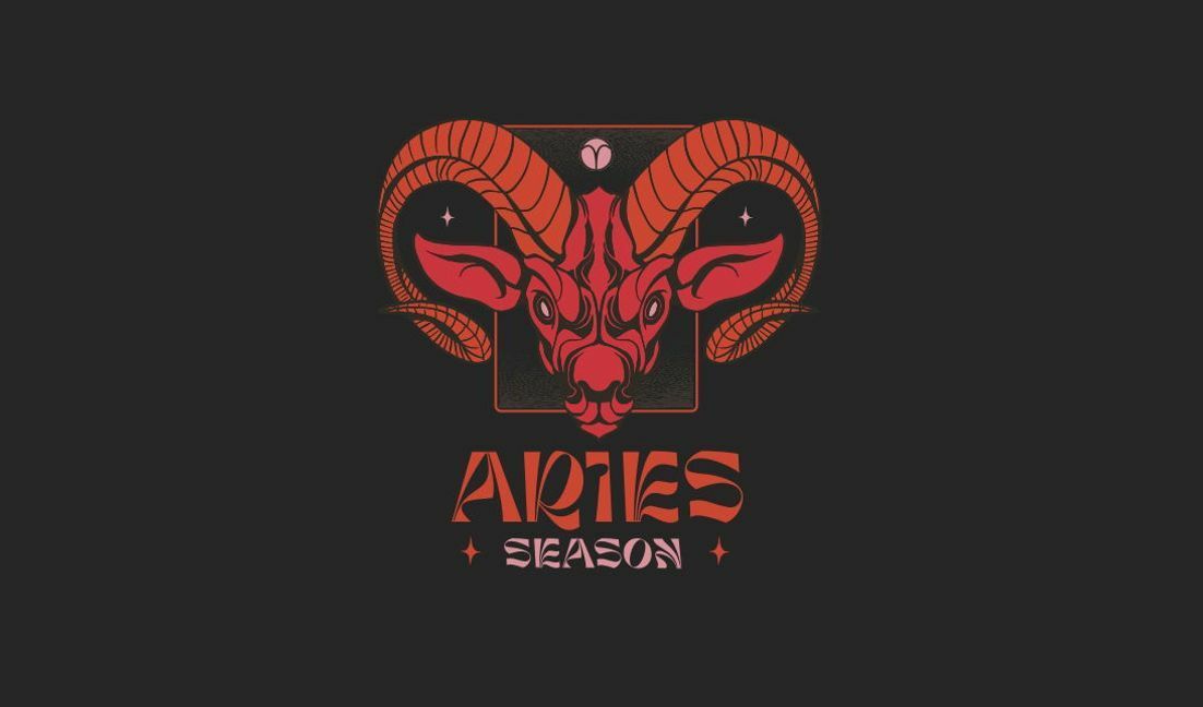 Fettgedrucktes Sternzeichen-Kunstdesign der Widder-Saison T-Shirt-Designvorlage