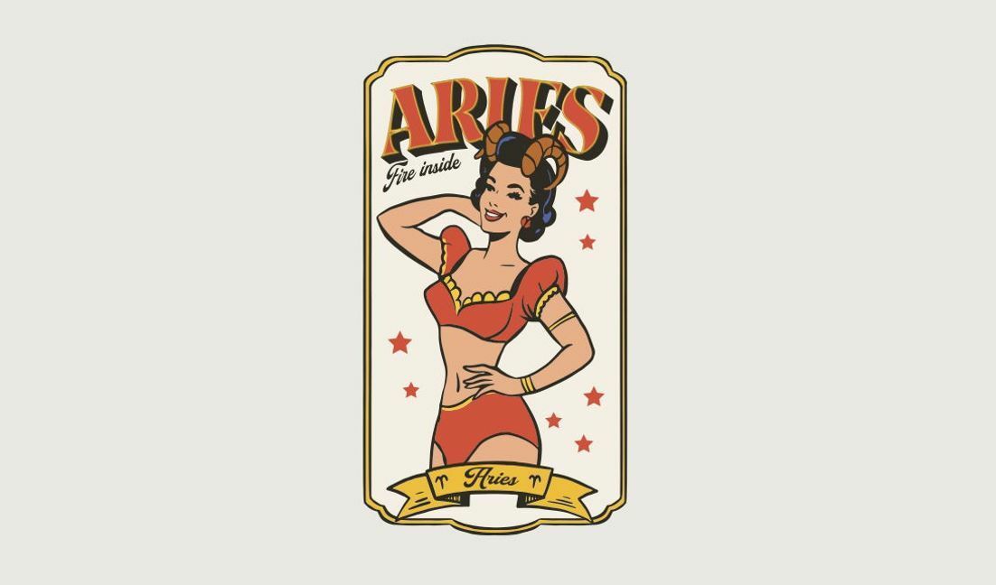 Plantilla de diseño para camiseta Ilustración vintage del zodiaco Aries con un diseño divertido