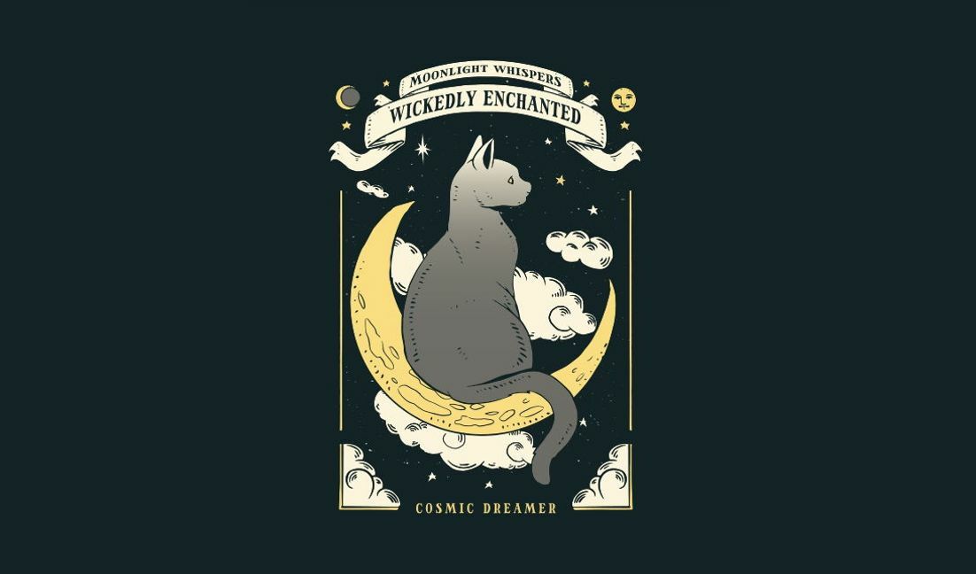 Modelo de design para camiseta Design caprichoso de lua de gato