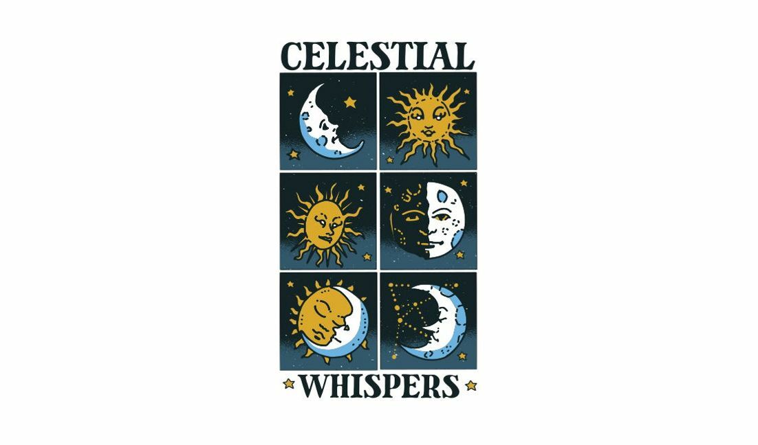 Celestial whispers illustration featuring sun and moon faces t-shirt design template
