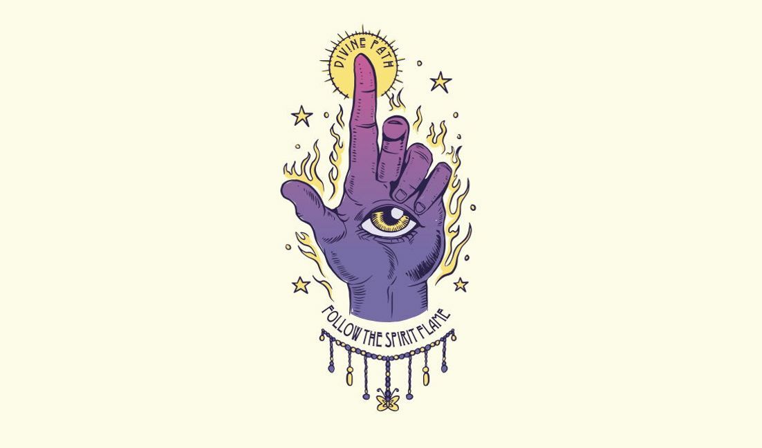 Plantilla de diseño para camiseta Diseño de mano mística con frase de guía divina.