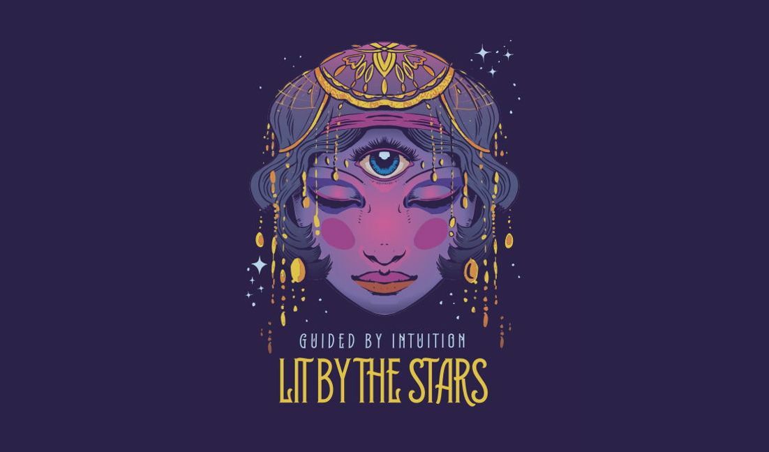 Plantilla de diseño para camiseta Ilustración mística femenina con tercer ojo y cita inspiradora.