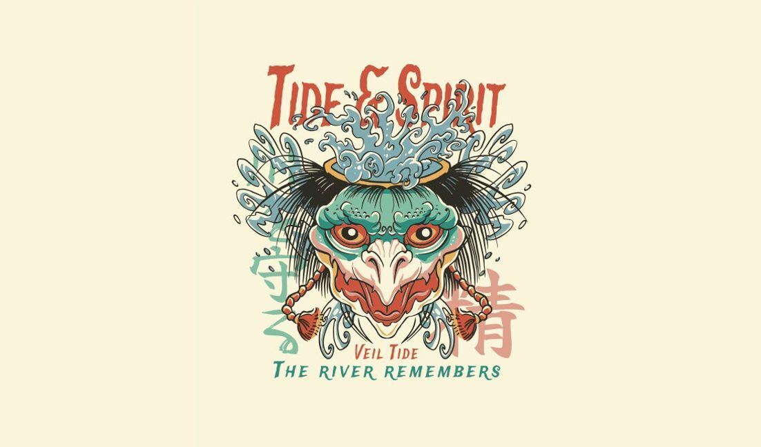 Plantilla de diseño para camiseta Ilustración intrincada del espíritu de la marea