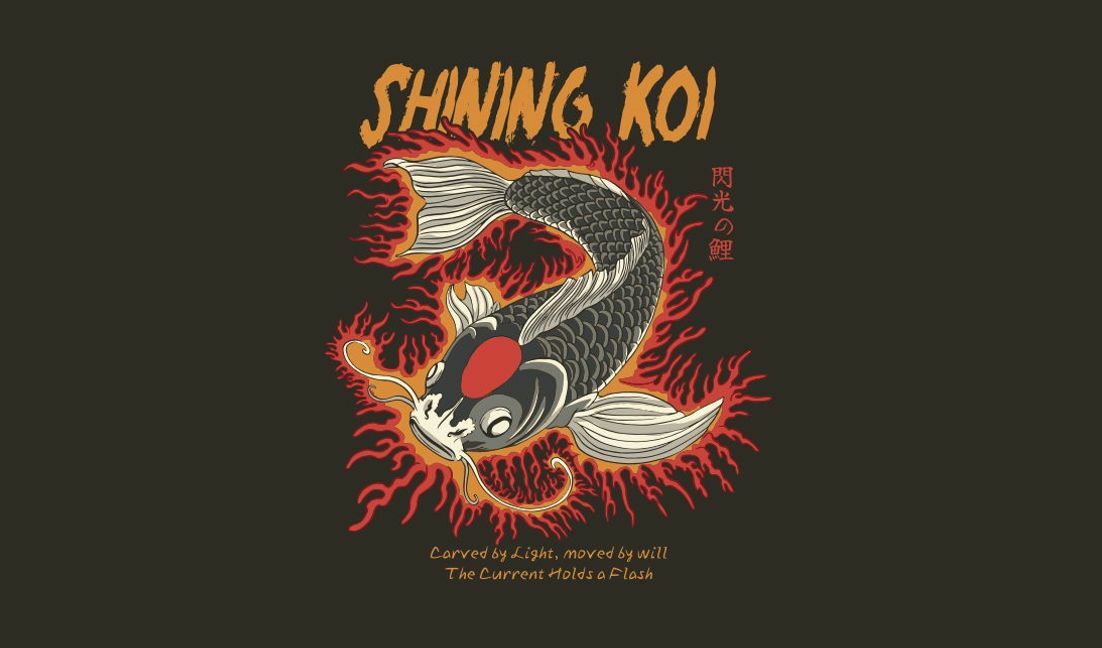Dynamic koi fish illustration with inspirational quote t-shirt design template