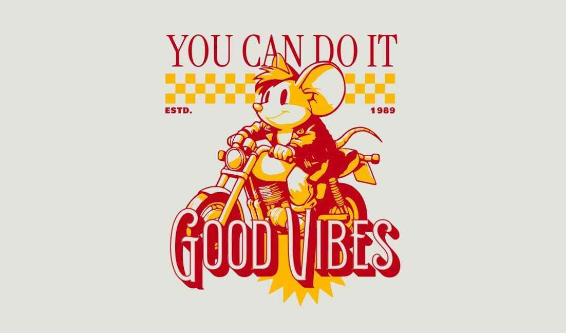 Playful mouse motorcycle design with motivational text t-shirt design template