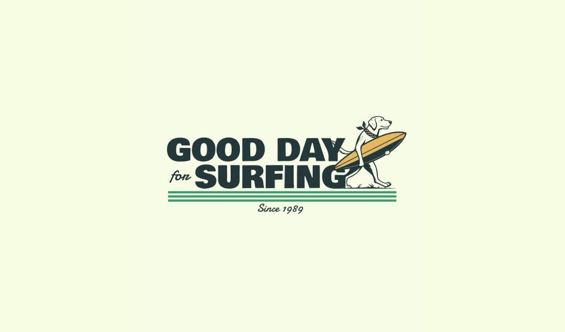 Whimsical dog surfing quote design t-shirt design template