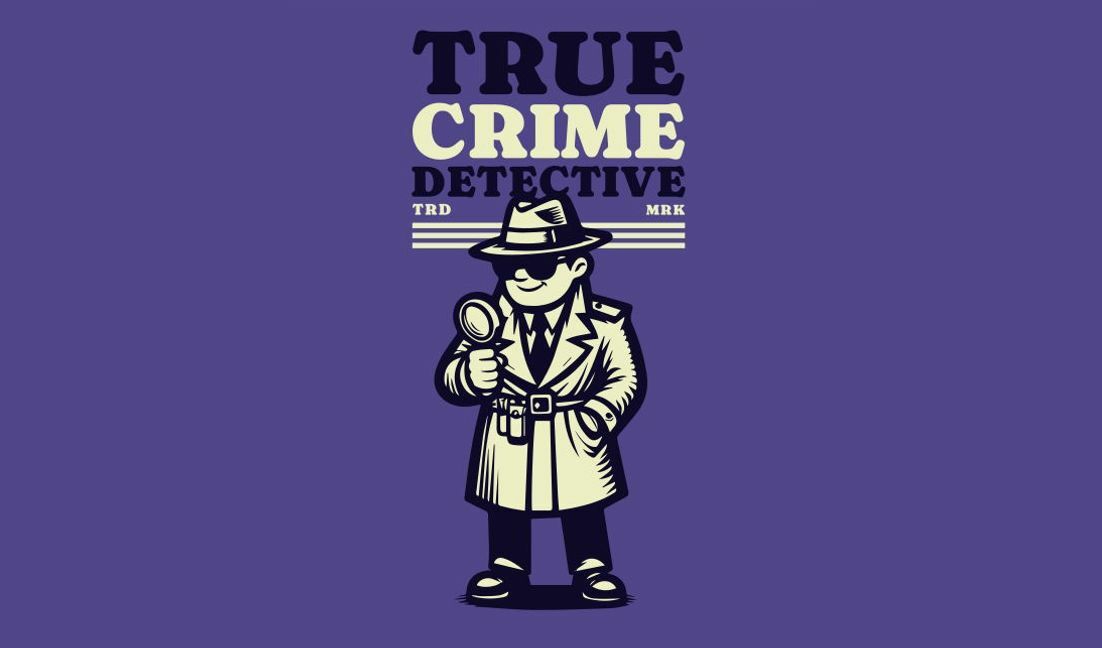 Plantilla de diseño para camiseta Ilustración elegante de un detective de crímenes reales