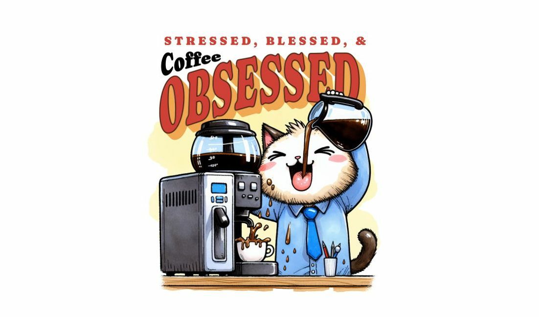 Modelo de design para camiseta Design de gato brincalhão amante de café