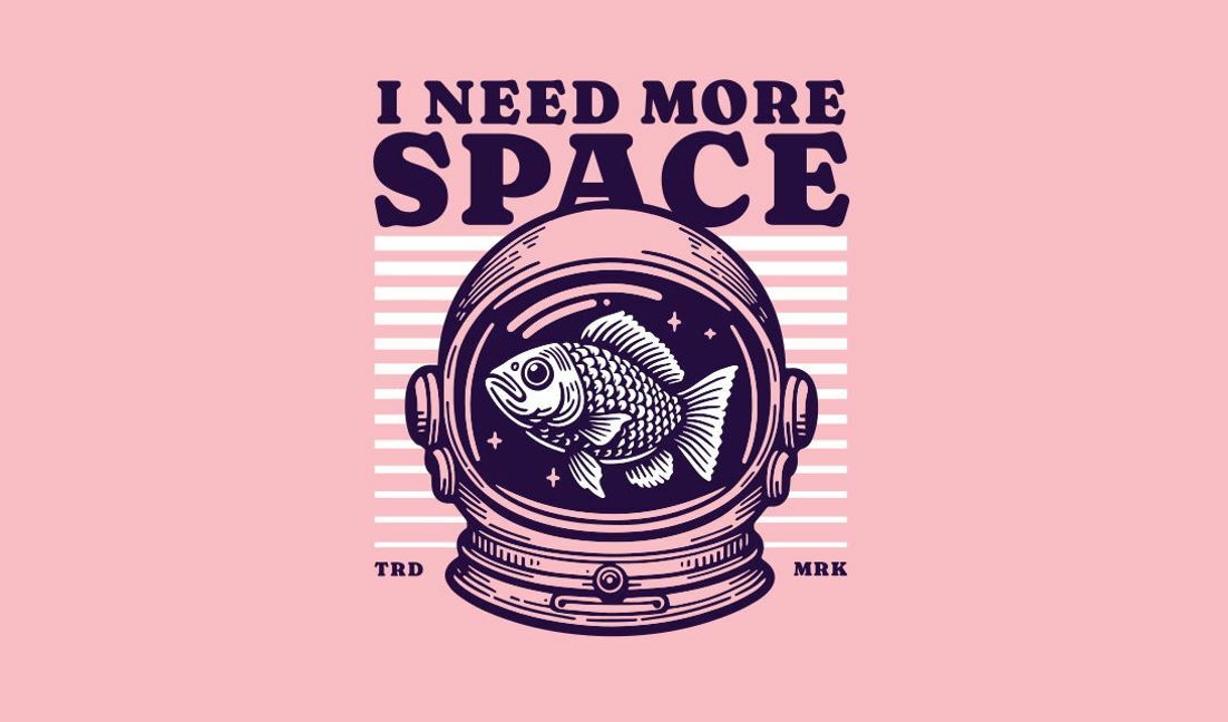 Whimsical astronaut fish illustration t-shirt design template