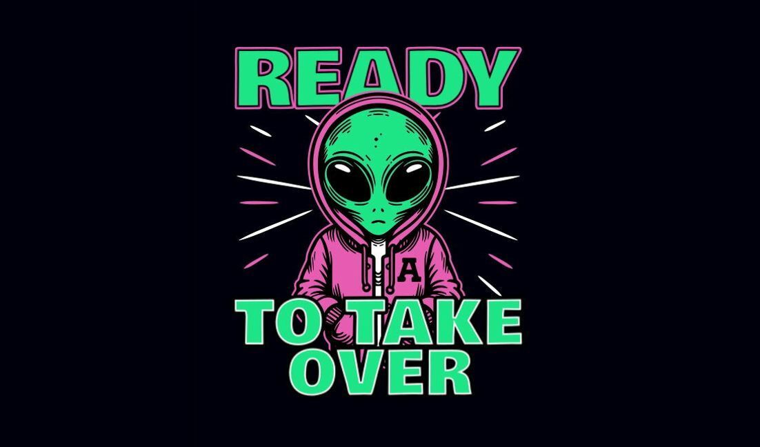 Verspieltes Hoodie-Design mit Alien-Übernahme T-Shirt-Designvorlage