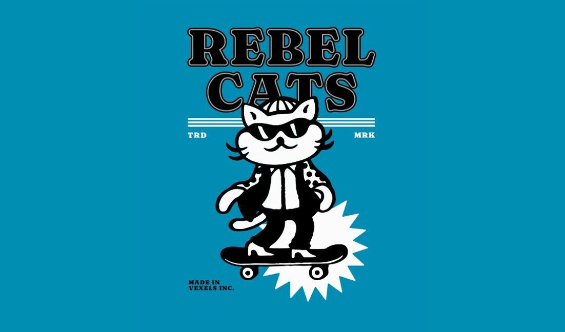 Playful rebel cat skateboard design t-shirt design template