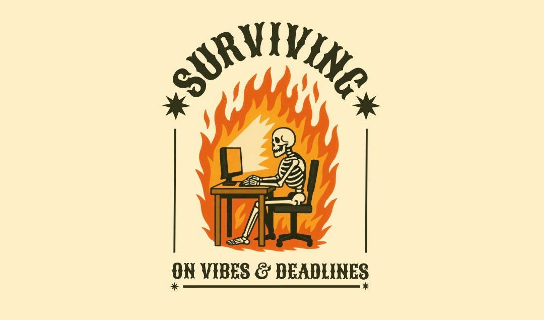 Plantilla de diseño para camiseta Diseño peculiar de espacio de trabajo con esqueleto