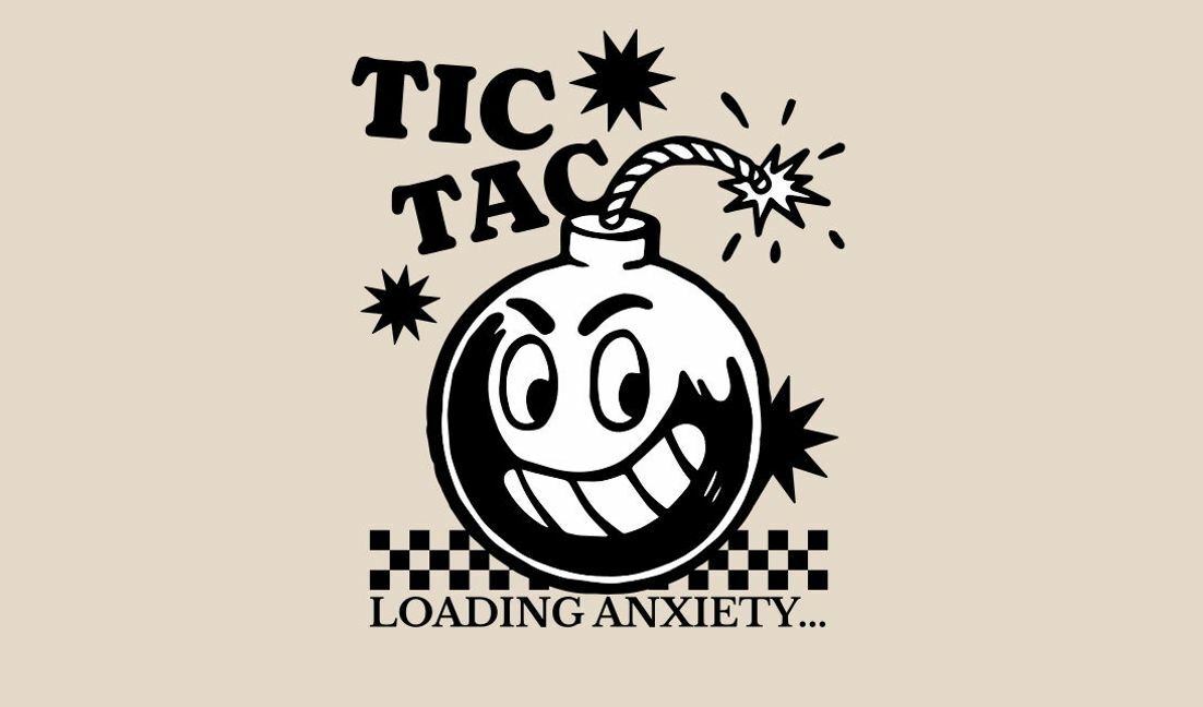 Plantilla de diseño para camiseta Diseño de bomba de dibujos animados divertidos con cita sobre la ansiedad.