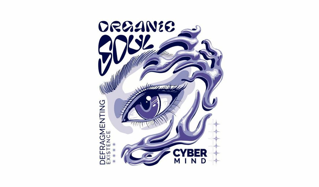 Organic soul cyber mind artwork t-shirt design template