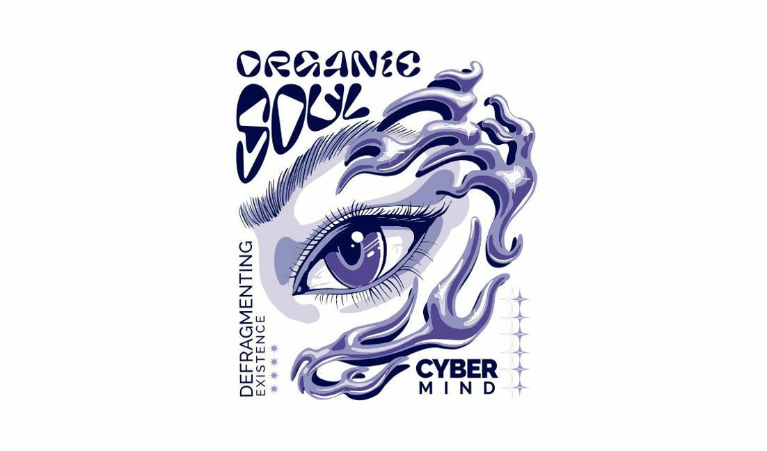 Organische Seele Cyber Mind Kunstwerk T-Shirt-Designvorlage