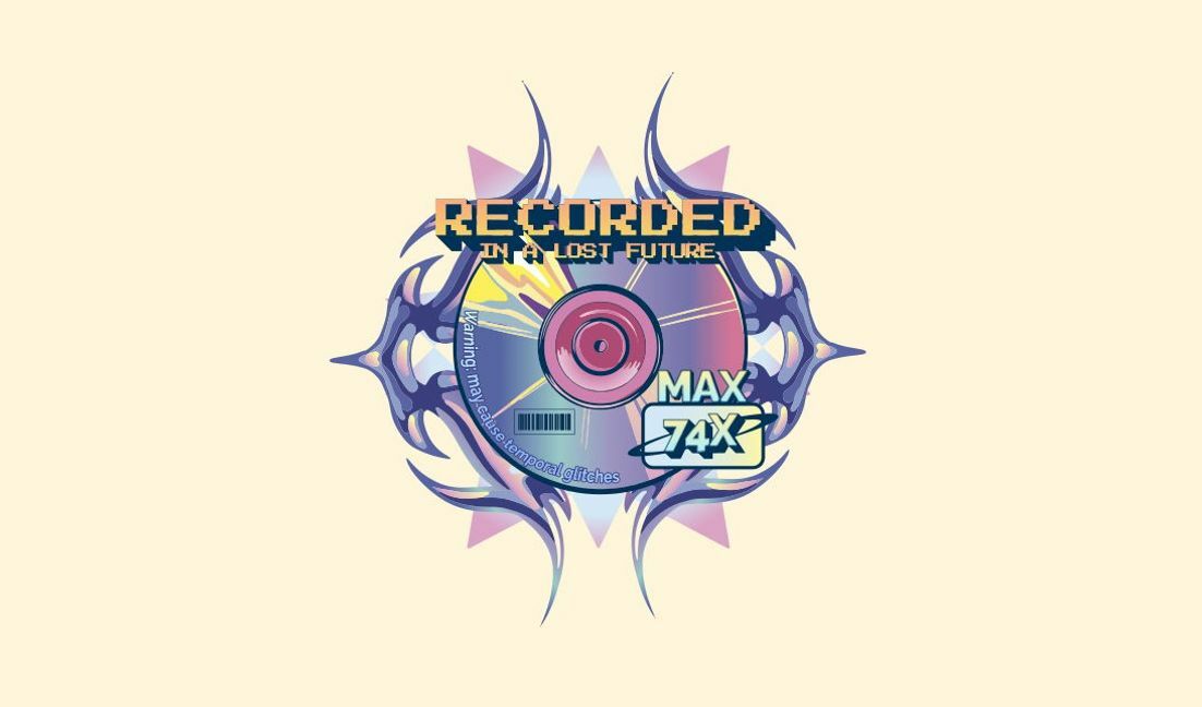Futuristic cd design with glitch warning t-shirt design template