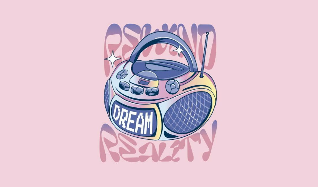 Retro boombox with inspirational dream quote t-shirt design template